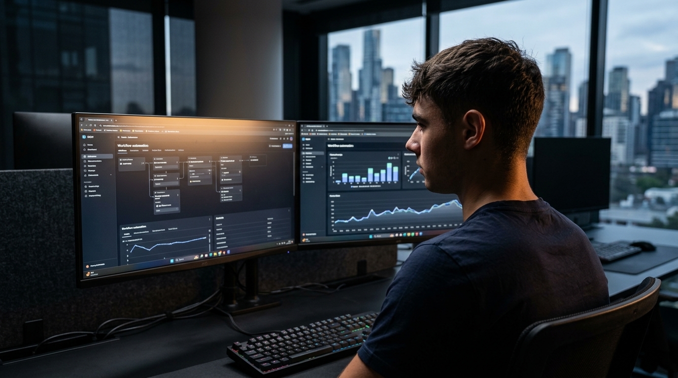 Claude Code Routines review — Dominik Gabor testing plain English business automation at workstation