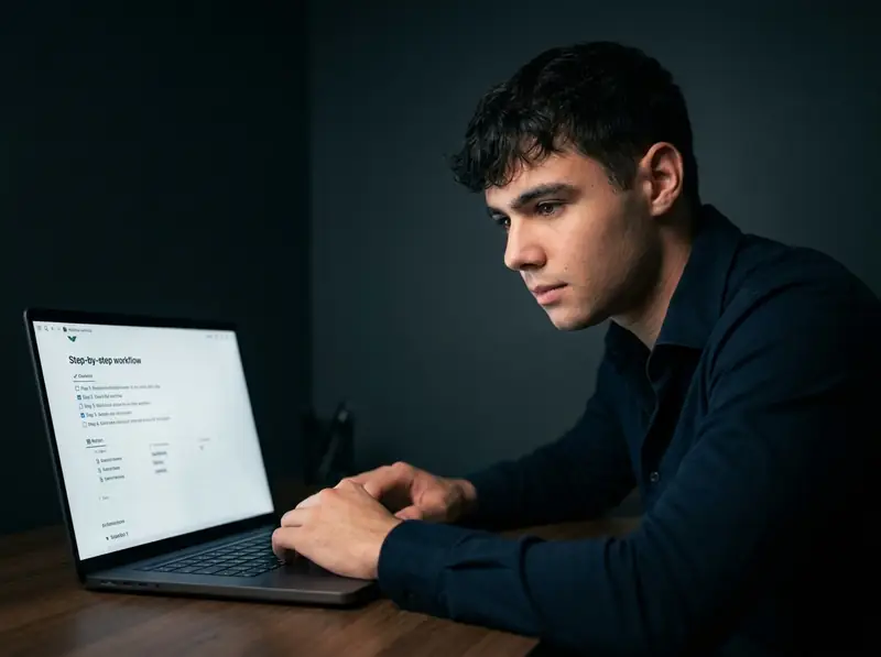 AI agents for business 2026 implementation guide: professional at workstation with automation dashboard