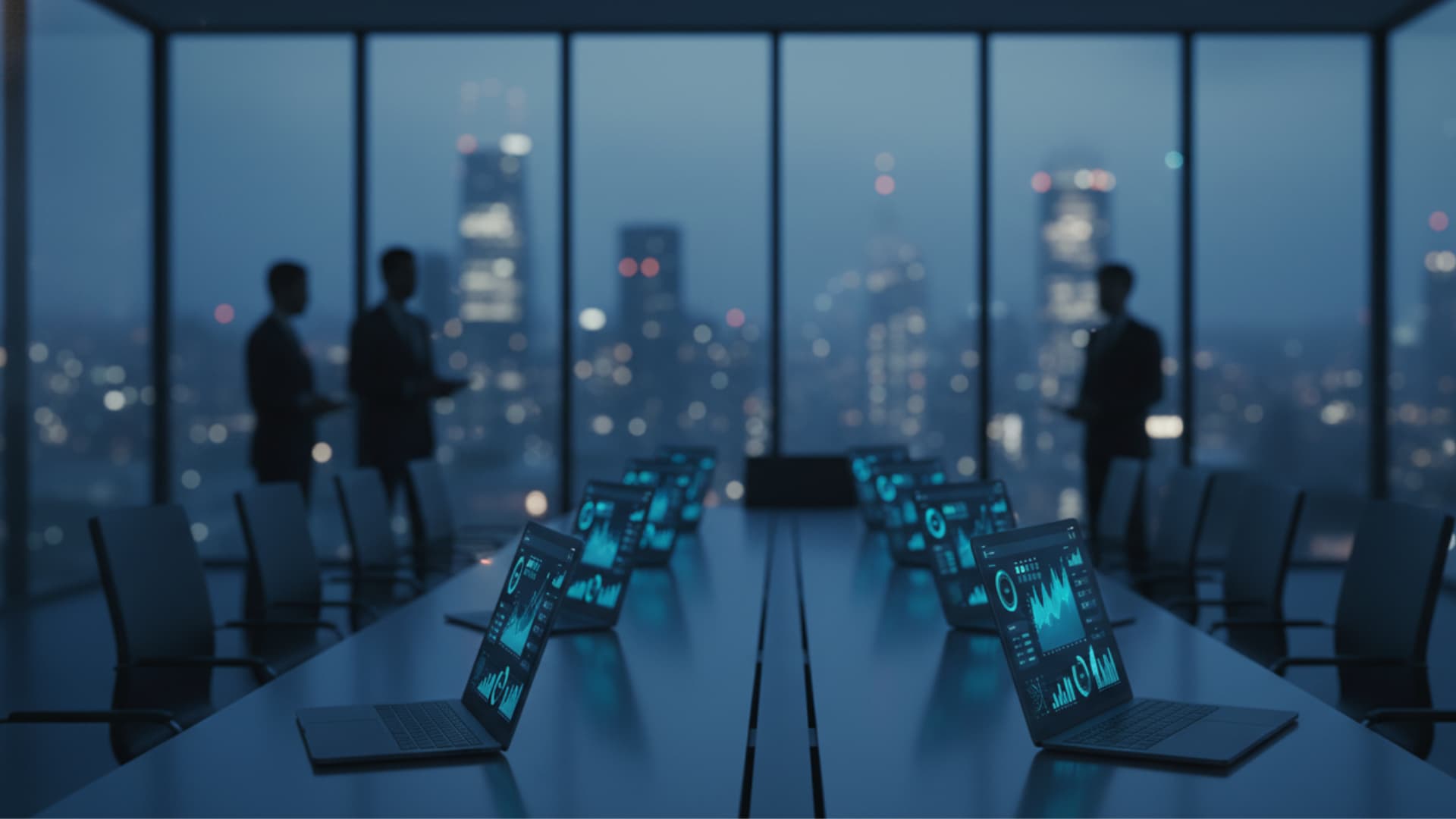 Dutch business professionals working with AI technology in a modern boardroom